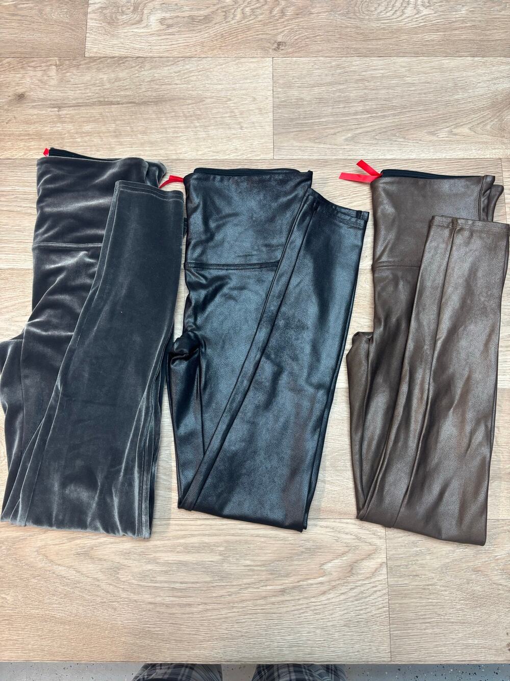 Spanx Velvet, Faux Leather & Glossy Leggings Set Size L Pack of 3